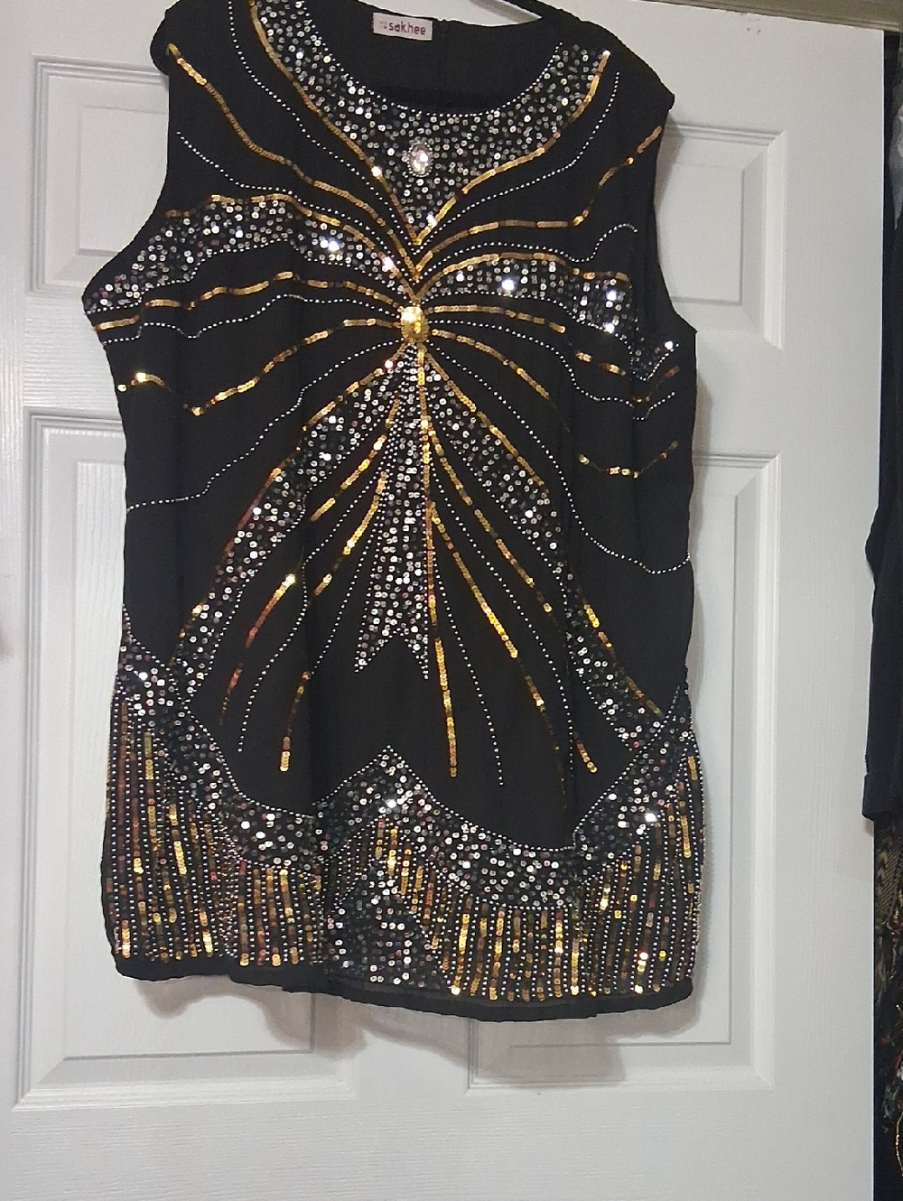 Embellished Black Sleeveless Sequin Midi Tunic Top by Sekhee Sz3X $36